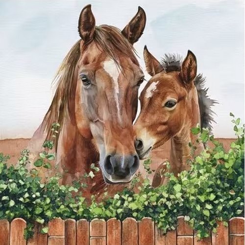 2 serviettes en papier 33 x 33 cm découpage collage cheval poulain ass 101