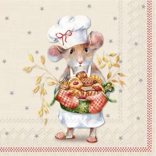 2 serviettes en papier 33 x 33 cm découpage collage souris patissiere ass 200