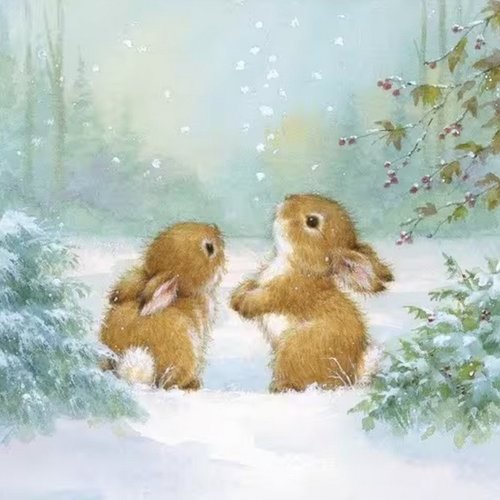 2 serviettes en papier 33 x 33 cm découpage collage lapin nature enneigee ass 206