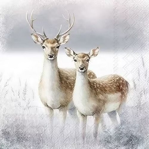 2 serviettes en papier 33 x 33 cm découpage collage biche paysage enneige ass 201