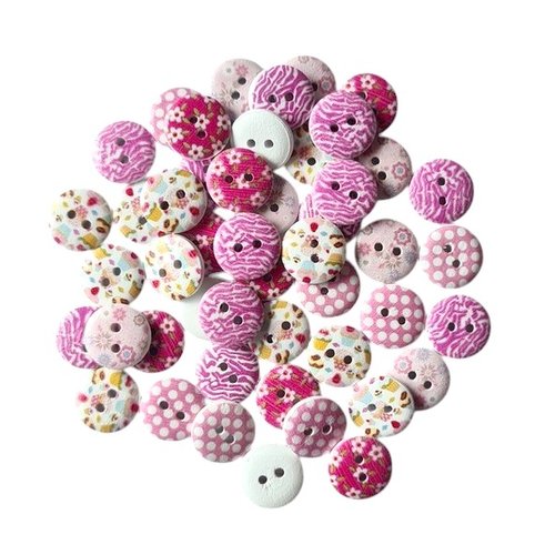 50 boutons rond en bois fantaisies scrapbooking 15 mm rose