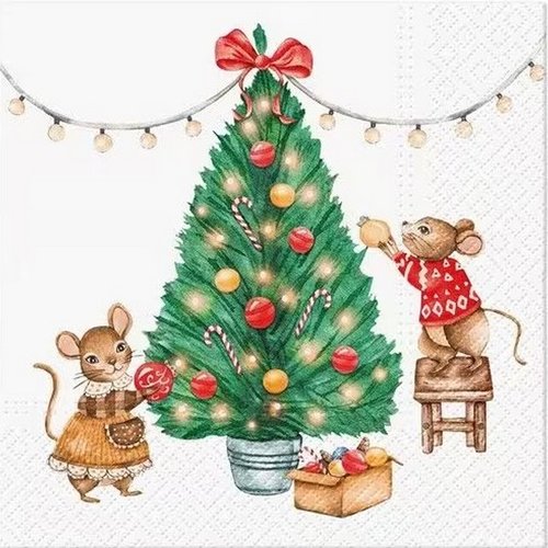 2 serviettes en papier 33 x 33 cm découpage collage noel souris sapin noss 612
