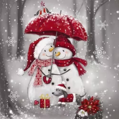 2 serviettes en papier 33 x 33 cm découpage collage noel bohomme de neige noss 706