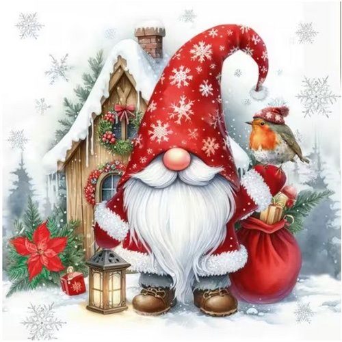 2 serviettes en papier 33 x 33 cm découpage collage gnome pere noel noss 704