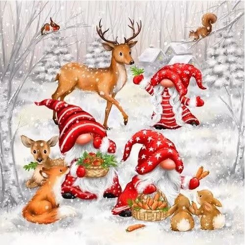 2 serviettes en papier 33 x 33 cm découpage collage gnome animaux noel noss 702