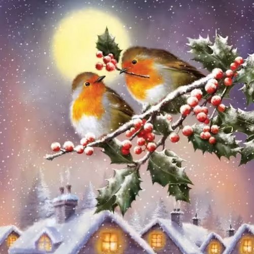 2 serviettes en papier 33 x 33 cm découpage collage noel oiseau fruits noss 707