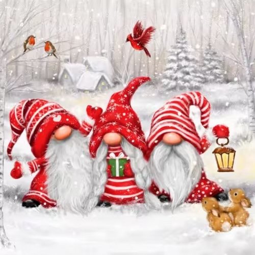 2 serviettes en papier 33 x 33 cm découpage collage noel gnomes noss 705