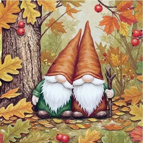 2 serviettes en papier 33 x 33 cm découpage collage gnomes d automne dss 101