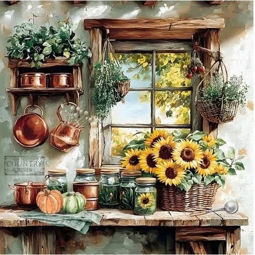 2 serviettes en papier 33 x 33 cm découpage collage cuisine tournesol cuivre dss 105