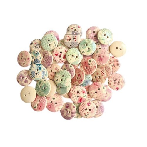 50 boutons rond en bois fantaisies scrapbooking 18 mm patchwork