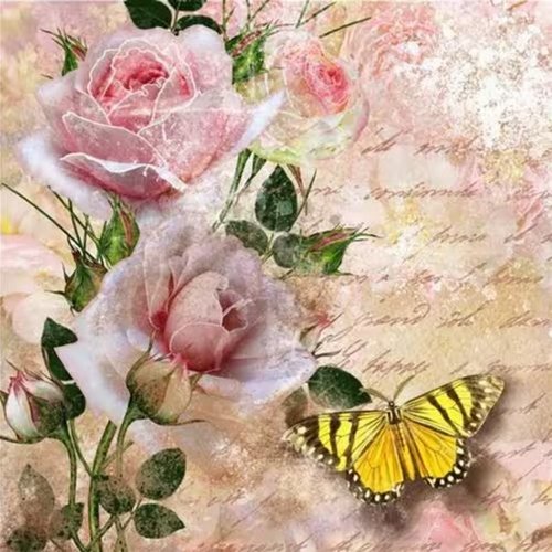 2 serviettes en papier 33 x 33 cm découpage collage vintage rose papillon ecriture