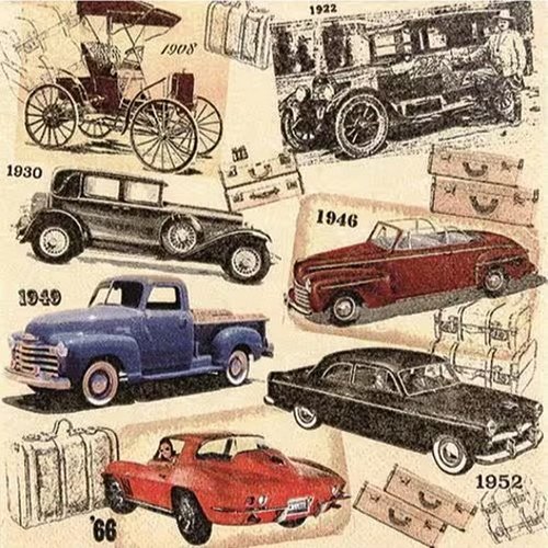 2 serviettes en papier 33 x 33 cm découpage collage vintage vehicules anciens