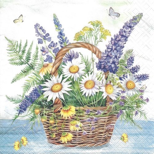 2 serviettes en papier 33 x 33 cm découpage collage panier de fleurs flss 105