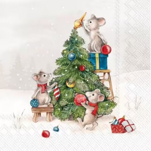 2 serviettes en papier 33 x 33 cm découpage collage souris de noel sapin noss 103