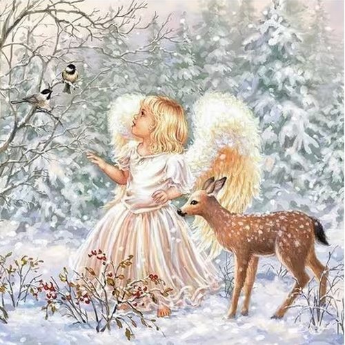 2 serviettes en papier 33 x 33 cm découpage collage noel ange foret oiseau biche noss 102