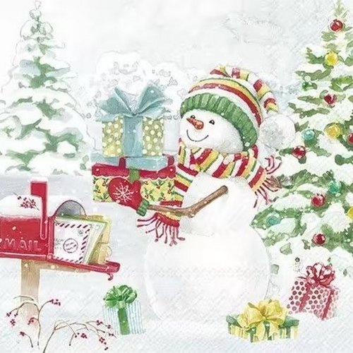 2 serviettes en papier 33 x 33 cm découpage collage noel bohomme de neige cadeau sapin noss 105