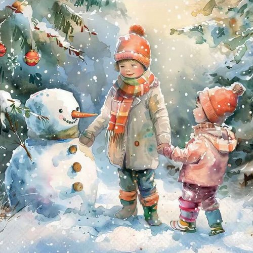 2 serviettes en papier 33 x 33 cm découpage collage noel bohomme de neige enfant noss 110