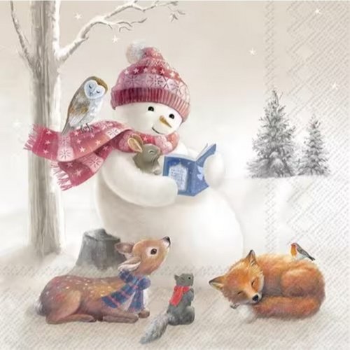 2 serviettes en papier 33 x 33 cm découpage collage noel animaux bonhomme de neige noss 107