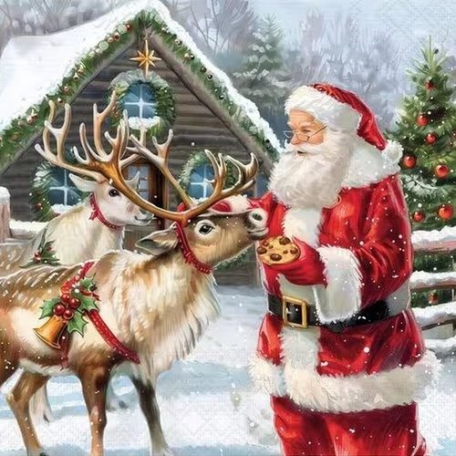 2 serviettes en papier 33 x 33 cm découpage collage pere noel renne noss 104