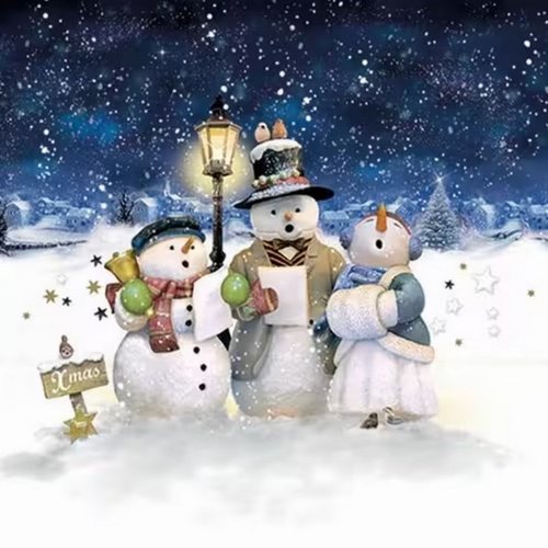 2 serviettes en papier 33 x 33 cm découpage collage noel chant bohomme de neige noss 100