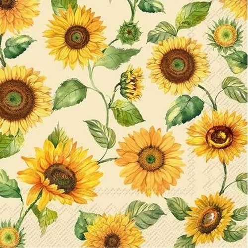2 serviettes en papier 33 x 33 cm découpage collage fleur tournesol flss 107
