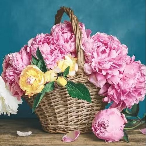 2 serviettes en papier 33 x 33 cm découpage collage fleur panier de pivoines flss 109