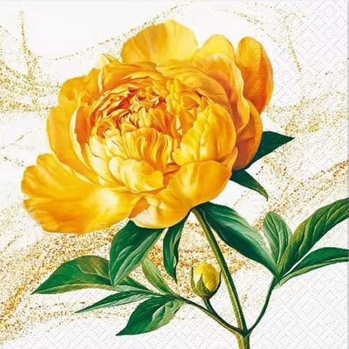 2 serviettes en papier 33 x 33 cm découpage collage fleur jaune feuillage flss 110