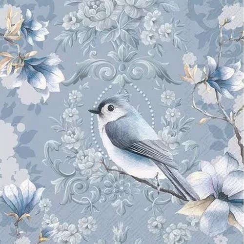 2 serviettes en papier 33 x 33 cm découpage collage oiseau ornement bleu oss 102