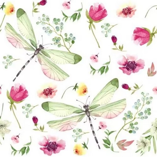 2 serviettes en papier 33 x 33 cm découpage collage libellule fleur oss 103