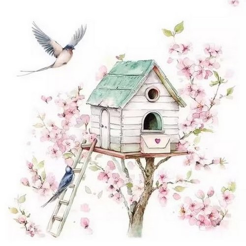 2 serviettes en papier 33 x 33 cm découpage collage oiseau nichoir oss 106