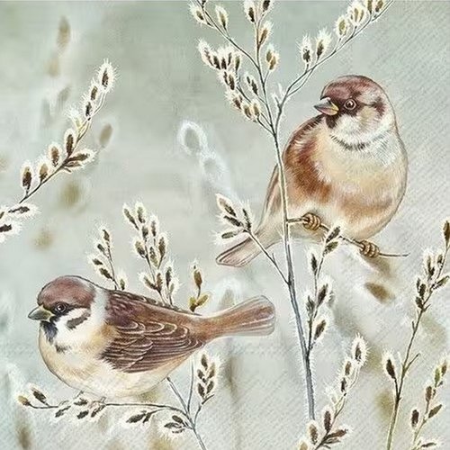 2 serviettes en papier 33 x 33 cm découpage collage oiseau branche hiver oss 107