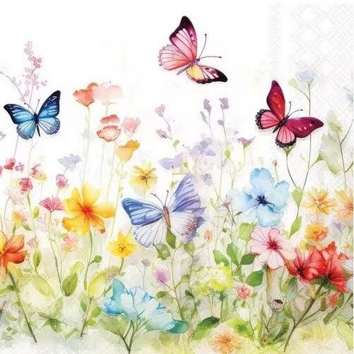 2 serviettes en papier 33 x 33 cm découpage collage papillon jardin fleur pss 105