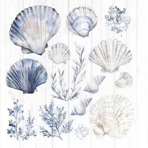 2 serviettes en papier 33 x 33 cm découpage collage coquillage
