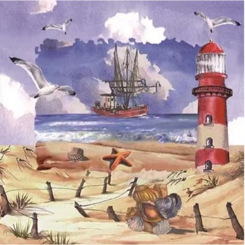 2 serviettes en papier 33 x 33 cm découpage collage bord de mer