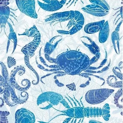 2 serviettes en papier 33 x 33 cm découpage collage crabe moule hypocampecrevette