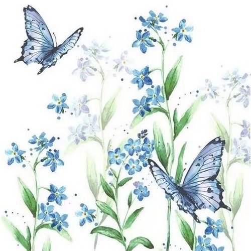 2 serviettes en papier 33 x 33 cm découpage collage papillon fleur bleu pss 102