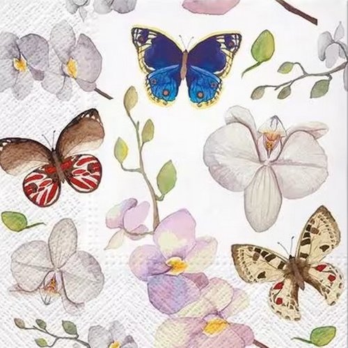 2 serviettes en papier 33 x 33 cm découpage collage papillon fleur orchidee pss 100