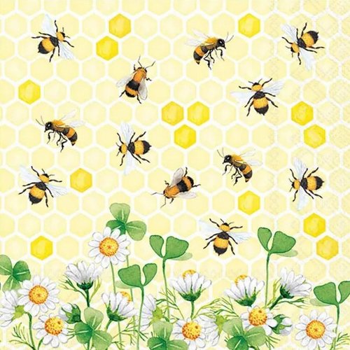 2 serviettes en papier 33 x 33 cm découpage collage fleur abeille flss 208