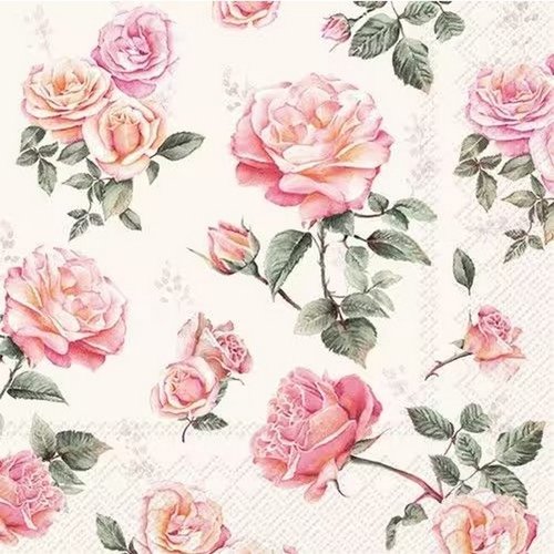 2 serviettes en papier 33 x 33 cm découpage collage fleur rose rosier flss 212