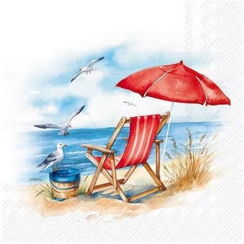 2 serviettes en papier 33 x 33 cm découpage collage ocean goeland transat parasol