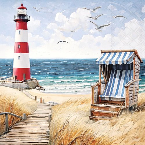 2 serviettes en papier 33 x 33 cm découpage collage mer phare transat