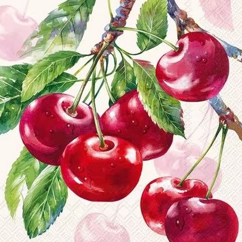 2 serviettes en papier 33 x 33 cm découpage collage cerise