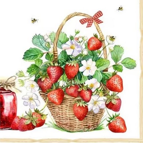 2 serviettes en papier 33 x 33 cm découpage collage panier de fraises frss 115