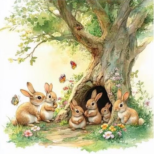 2 serviettes en papier 33 x 33 cm découpage collage famille de lapins ass 222