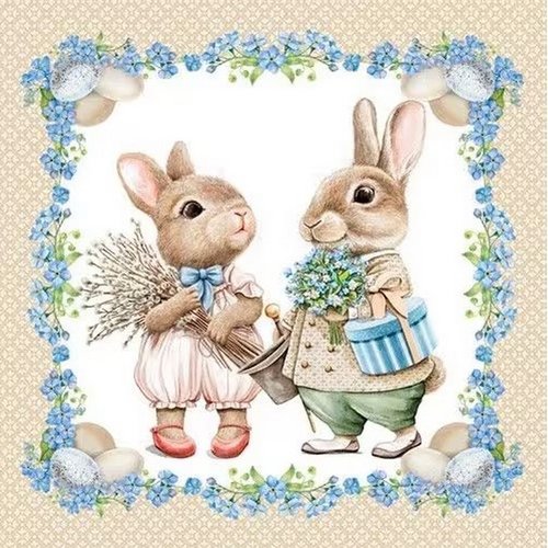 2 serviettes en papier 33 x 33 cm découpage collage lapin de paques