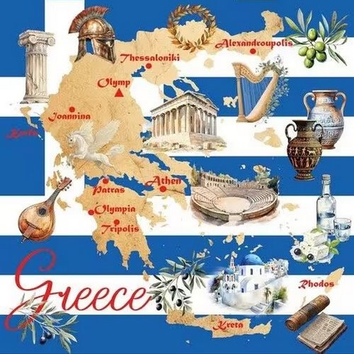 2 serviettes en papier 33 x 33 cm découpage collage la grece d 112
