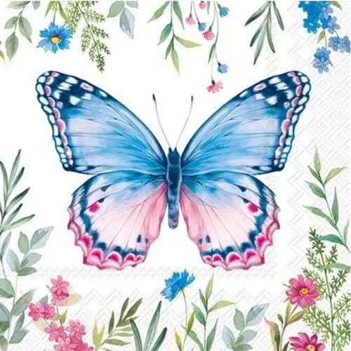 2 serviettes en papier 33 x 33 cm découpage collage papillon bleu fleur pss 105