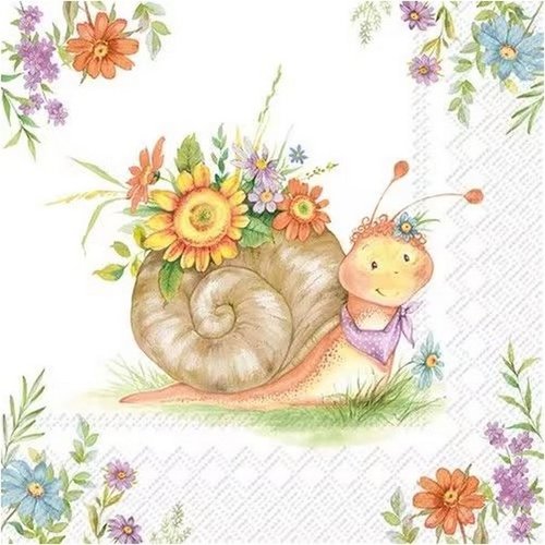 2 serviettes en papier 33 x 33 cm découpage collage escargot fleurs f 210