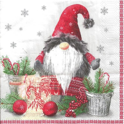 2 serviettes en papier 33 x 33 cm découpage collage gnome pere noel noss 713