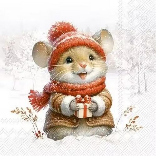 2 serviettes en papier 33 x 33 cm découpage collage souris noel noss 721